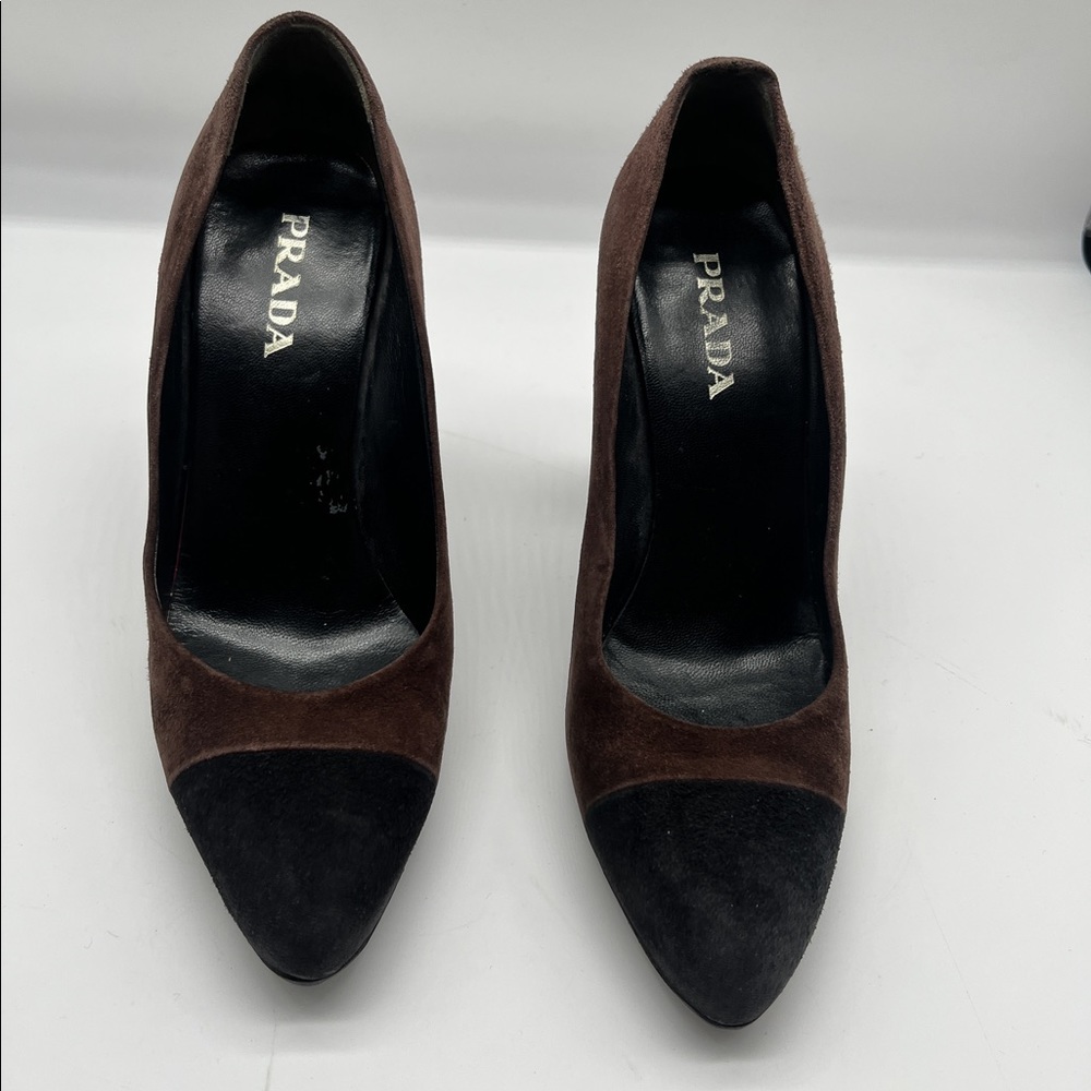 Prada Suede Stack Heel Two Tone Pump Sz 36 - Picture 6 of 6